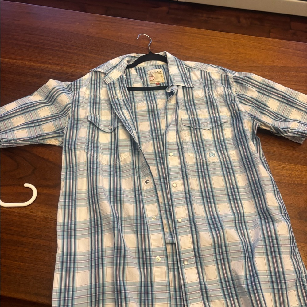 Roper Light Blue and White Plaid Shirt
